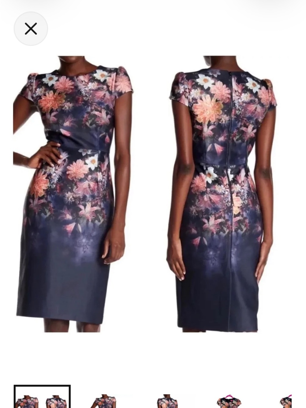 #798 Beautiful Betsey Johnson Navy Midi Dress with Pink Floral Print